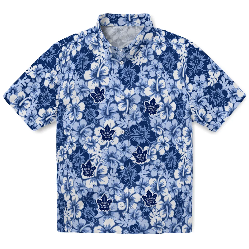 Toronto Maple Leafs Hawaiian Shirt - Hibiscus Blooms toronto maple leafs hibiscus blooms blue hawaiian shirts best selling