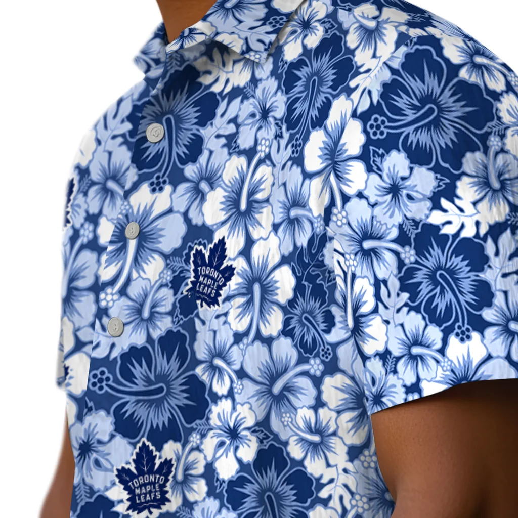 Toronto Maple Leafs Hawaiian Shirt - Hibiscus Blooms toronto maple leafs hibiscus blooms blue hawaiian shirts trendy