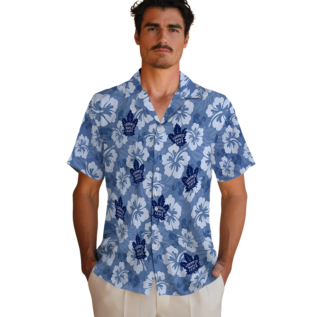 Toronto Maple Leafs Hawaiian Shirt - Hibiscus Cluster toronto maple leafs hibiscus cluster blue hawaiian shirts fashion forward