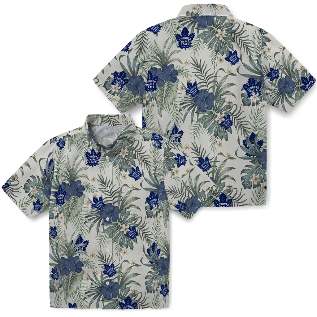 Toronto Maple Leafs Hawaiian Shirt - Hibiscus Designs toronto maple leafs hibiscus designs beige hawaiian shirts high quality