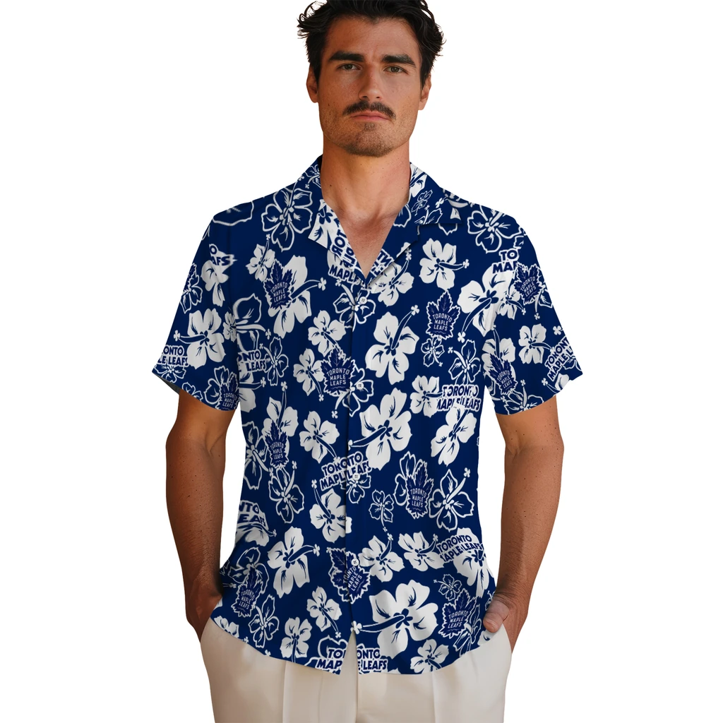 Toronto Maple Leafs Hawaiian Shirt - Hibiscus Flower Design toronto maple leafs hibiscus bloom blue hawaiian shirts fashion forward