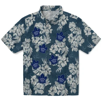 toronto maple leafs hibiscus flowers navy blue hawaiian shirts best selling