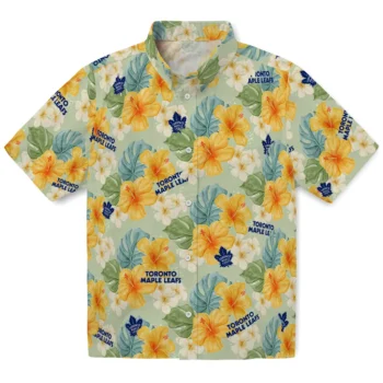 toronto maple leafs hibiscus mood pale lime yellow hawaiian shirts best selling