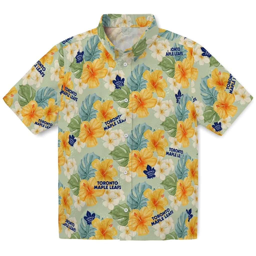 Toronto Maple Leafs Hawaiian Shirt - Hibiscus Mood toronto maple leafs hibiscus mood pale lime yellow hawaiian shirts best selling