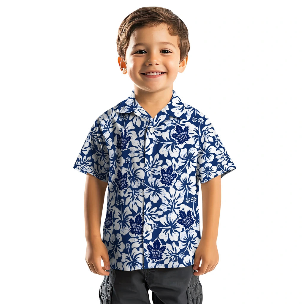 Toronto Maple Leafs Hawaiian Shirt - Hibiscus Motif toronto maple leafs hibiscus motif blue white hawaiian shirts top rated