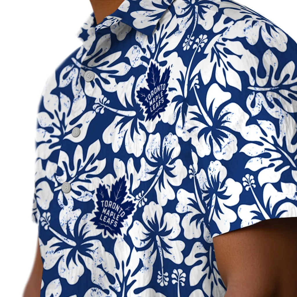 Toronto Maple Leafs Hawaiian Shirt - Hibiscus Motif toronto maple leafs hibiscus motif blue white hawaiian shirts trendy