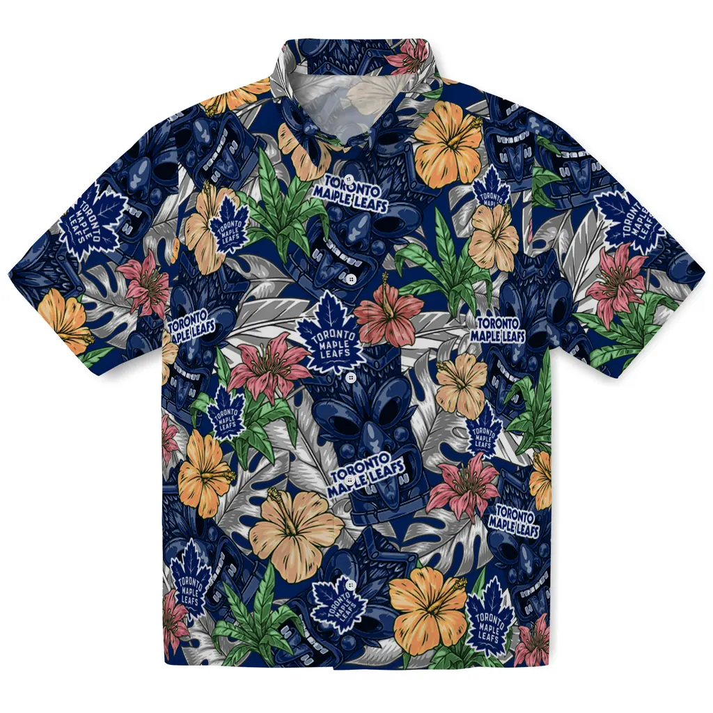 Toronto Maple Leafs Hawaiian Shirt - Hibiscus Tiki Jungle toronto maple leafs tiki jungle blue hawaiian shirts best selling