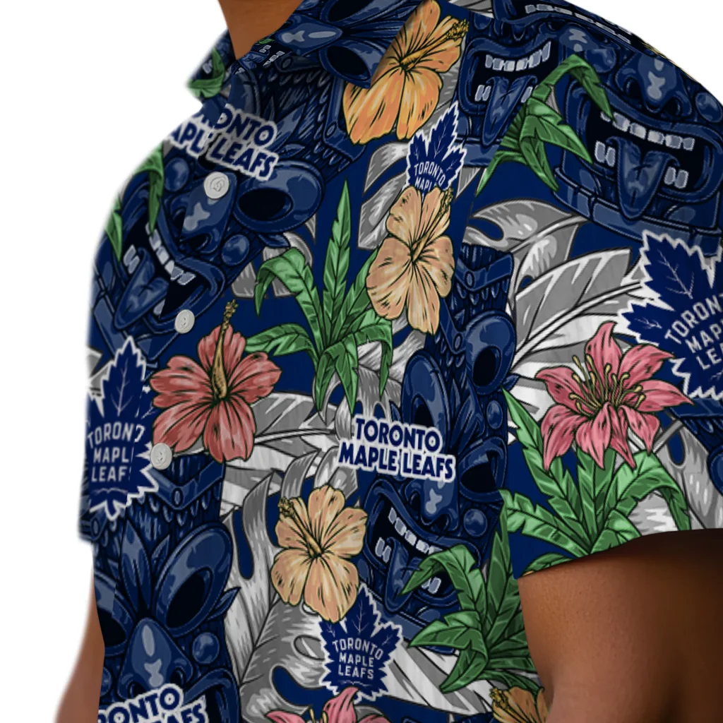 Toronto Maple Leafs Hawaiian Shirt - Hibiscus Tiki Jungle toronto maple leafs tiki jungle blue hawaiian shirts trendy