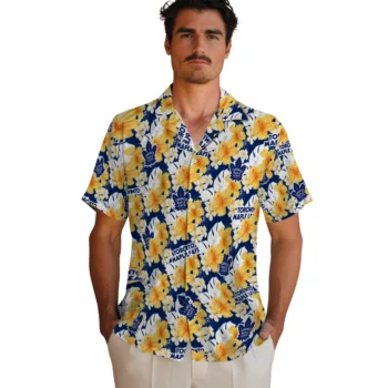 toronto maple leafs hibiscus tropics blue yellow hawaiian shirts fashion forward