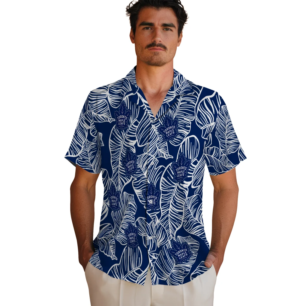 Toronto Maple Leafs Hawaiian Shirt - Leaf Outline toronto maple leafs leaf outline blue hawaiian shirts fashion forward