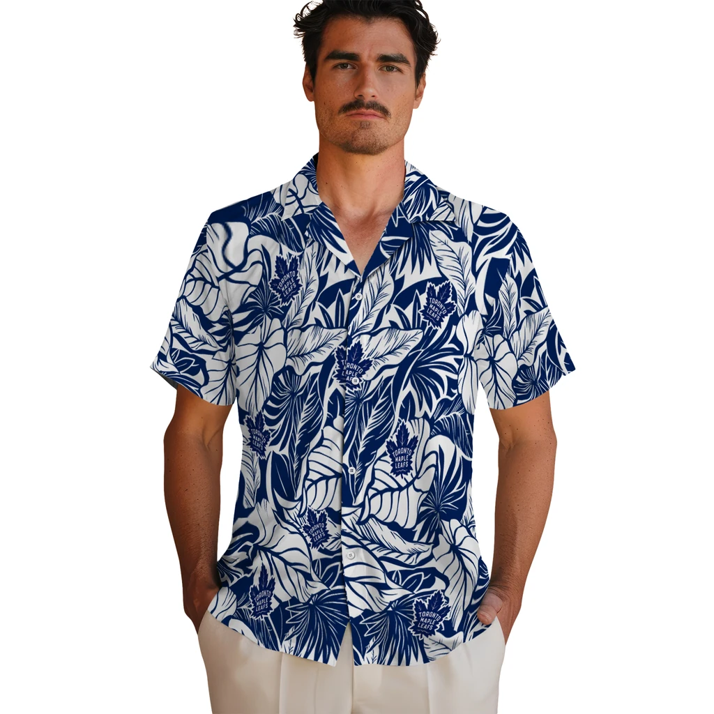Toronto Maple Leafs Hawaiian Shirt - Monstera Layer toronto maple leafs monstera layer blue hawaiian shirts fashion forward