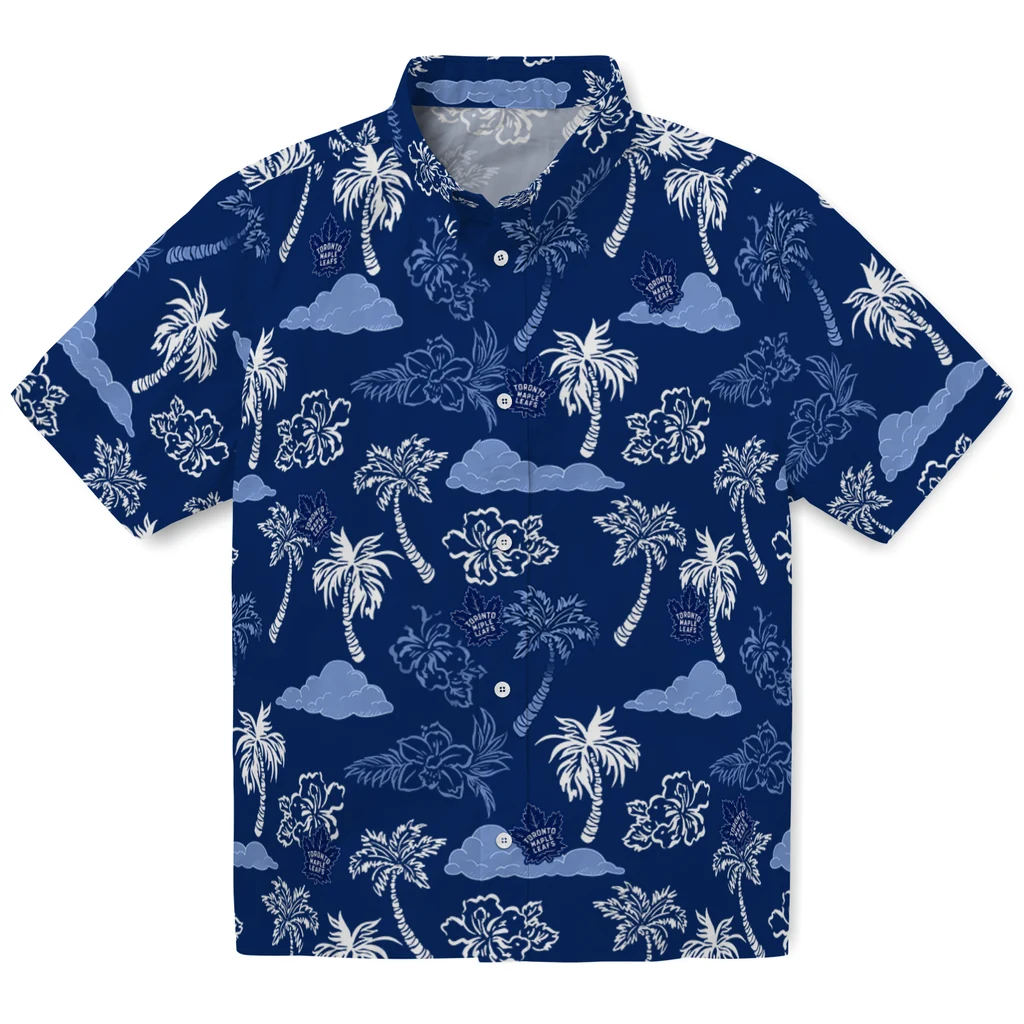 Toronto Maple Leafs Hawaiian Shirt - Palm And Clouds toronto maple leafs palm and clouds blue hawaiian shirts best selling