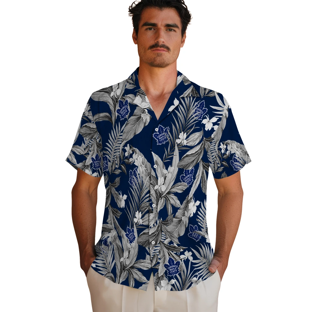 Toronto Maple Leafs Hawaiian Shirt - Palm Leaves toronto maple leafs palm leaves blue hawaiian shirts fashion forward