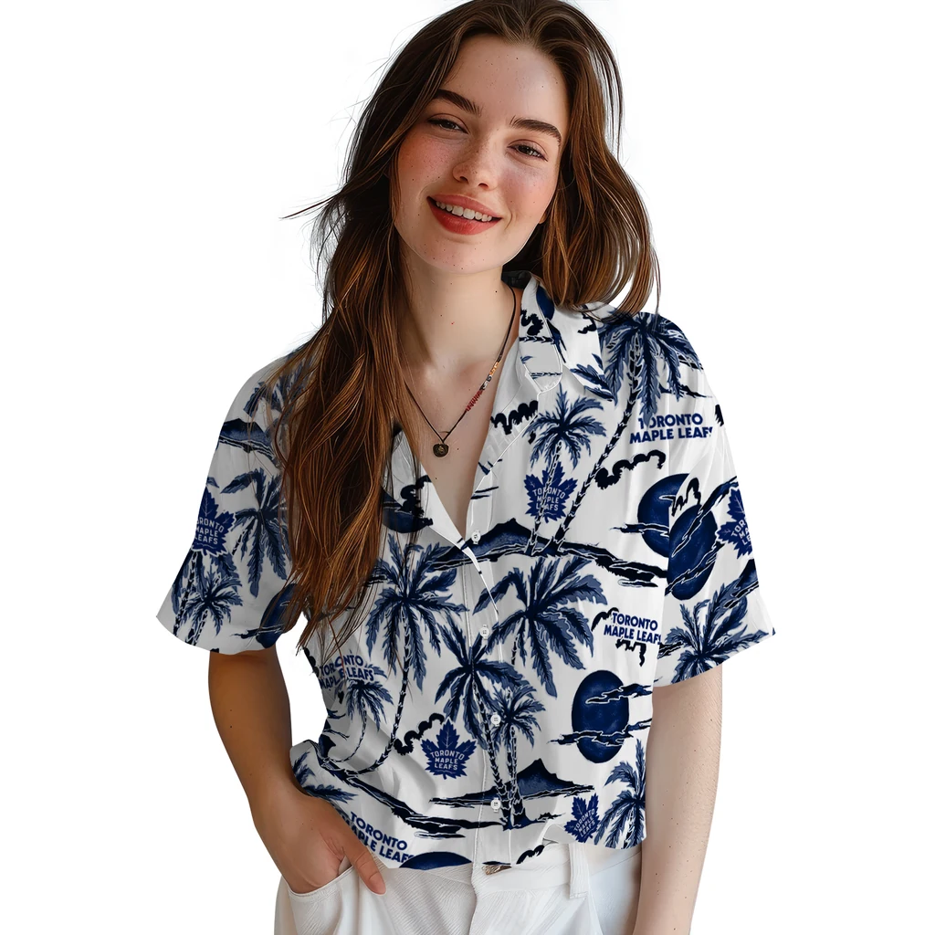 Toronto Maple Leafs Hawaiian Shirt - Palm Sunset toronto maple leafs palm sunset hawaiian shirts latest model