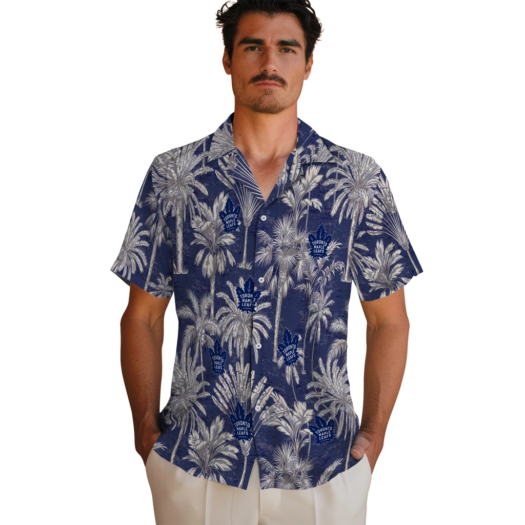 Toronto Maple Leafs Hawaiian Shirt - Vintage Palm Tree toronto maple leafs palm shadows blue hawaiian shirts fashion forward