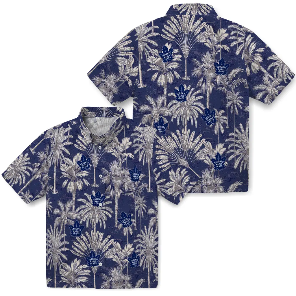 Toronto Maple Leafs Hawaiian Shirt - Vintage Palm Tree toronto maple leafs palm shadows blue hawaiian shirts high quality