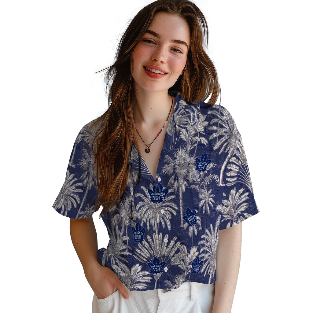 Toronto Maple Leafs Hawaiian Shirt - Vintage Palm Tree toronto maple leafs palm shadows blue hawaiian shirts latest model