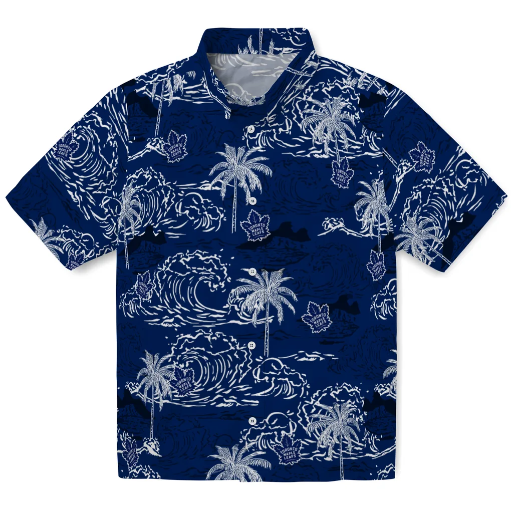 Toronto Maple Leafs Hawaiian Shirt - Wave Palm toronto maple leafs wave palm blue hawaiian shirts best selling