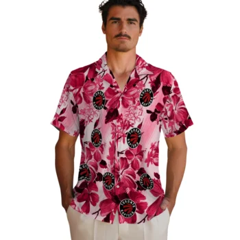 toronto raptors hibiscus arrangement red hawaiian shirts fashion forward