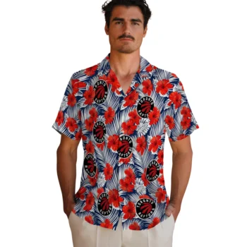 toronto raptors hibiscus fiesta red royal blue hawaiian shirts fashion forward