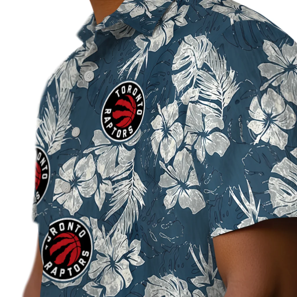 Toronto Raptors Hawaiian Shirt - Hibiscus Flowers toronto raptors hibiscus flowers navy blue hawaiian shirts trendy