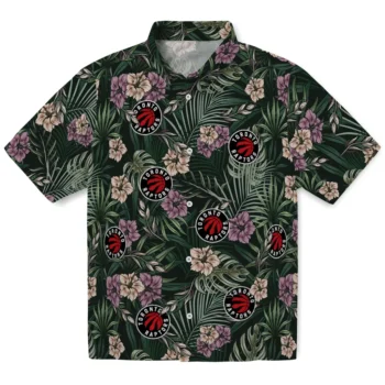 toronto raptors hibiscus leaves pattern green hawaiian shirts best selling