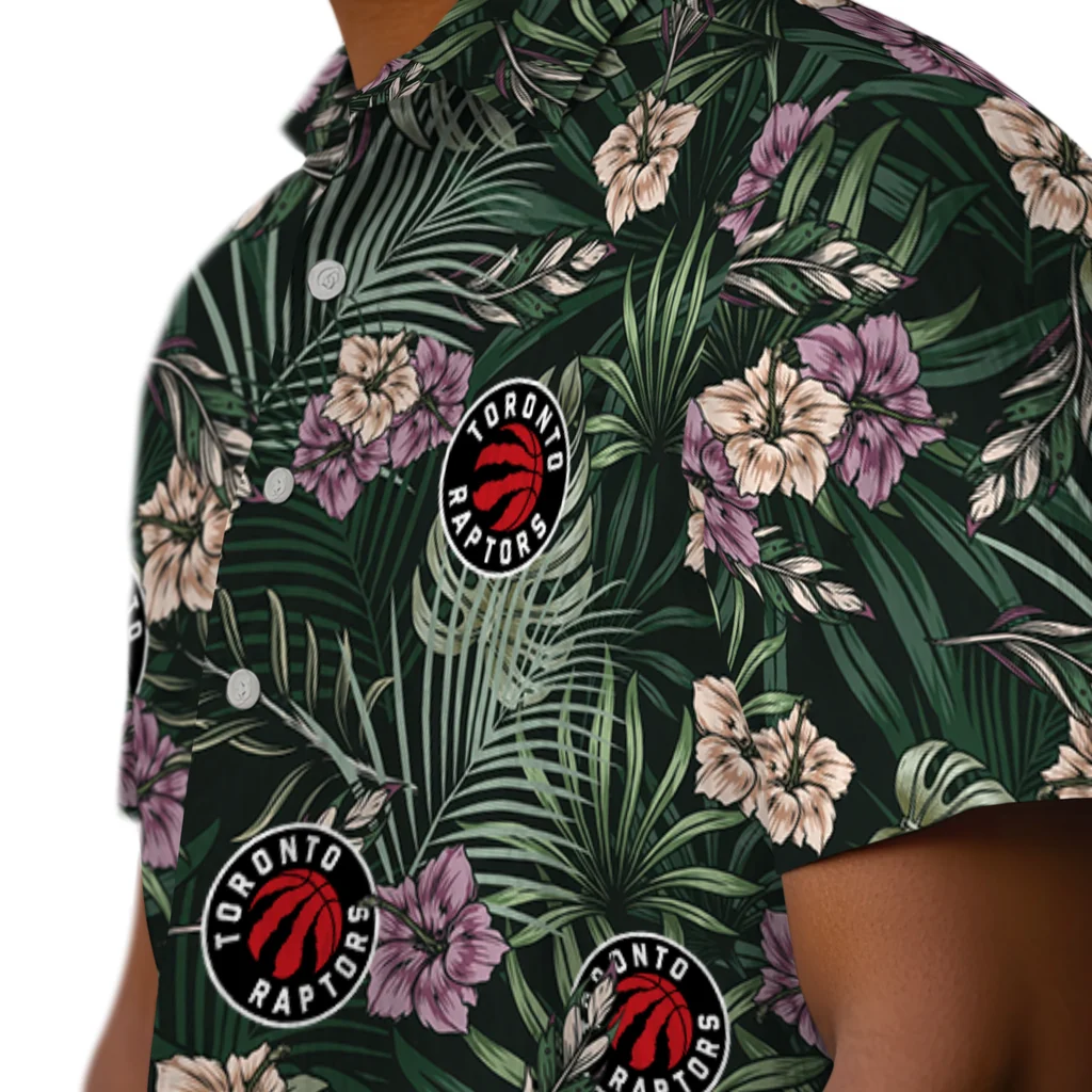 Toronto Raptors Hawaiian Shirt - Hibiscus Leaves Pattern toronto raptors hibiscus leaves pattern green hawaiian shirts trendy