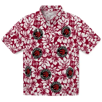 toronto raptors hibiscus motif red white hawaiian shirts best selling