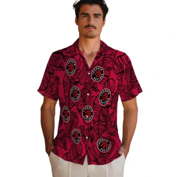 toronto raptors leaf outline red hawaiian shirts fashion forward