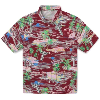 troy trojans flamingo retreat red hawaiian shirts best selling