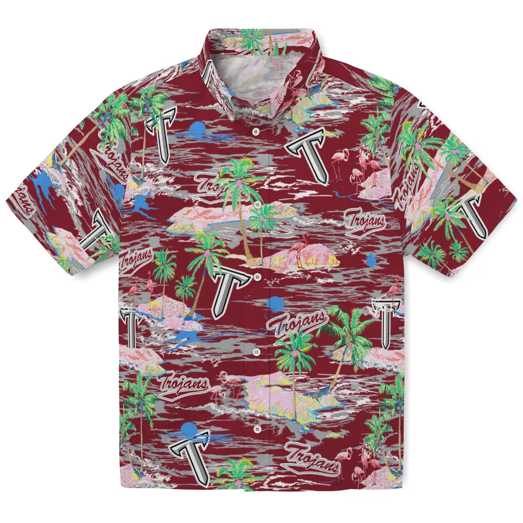 Troy Trojans Hawaiian Shirt - Hawaii Island troy trojans flamingo retreat red hawaiian shirts best selling