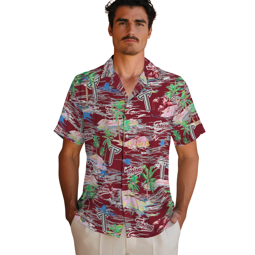 Troy Trojans Hawaiian Shirt - Hawaii Island troy trojans flamingo retreat red hawaiian shirts fashion forward