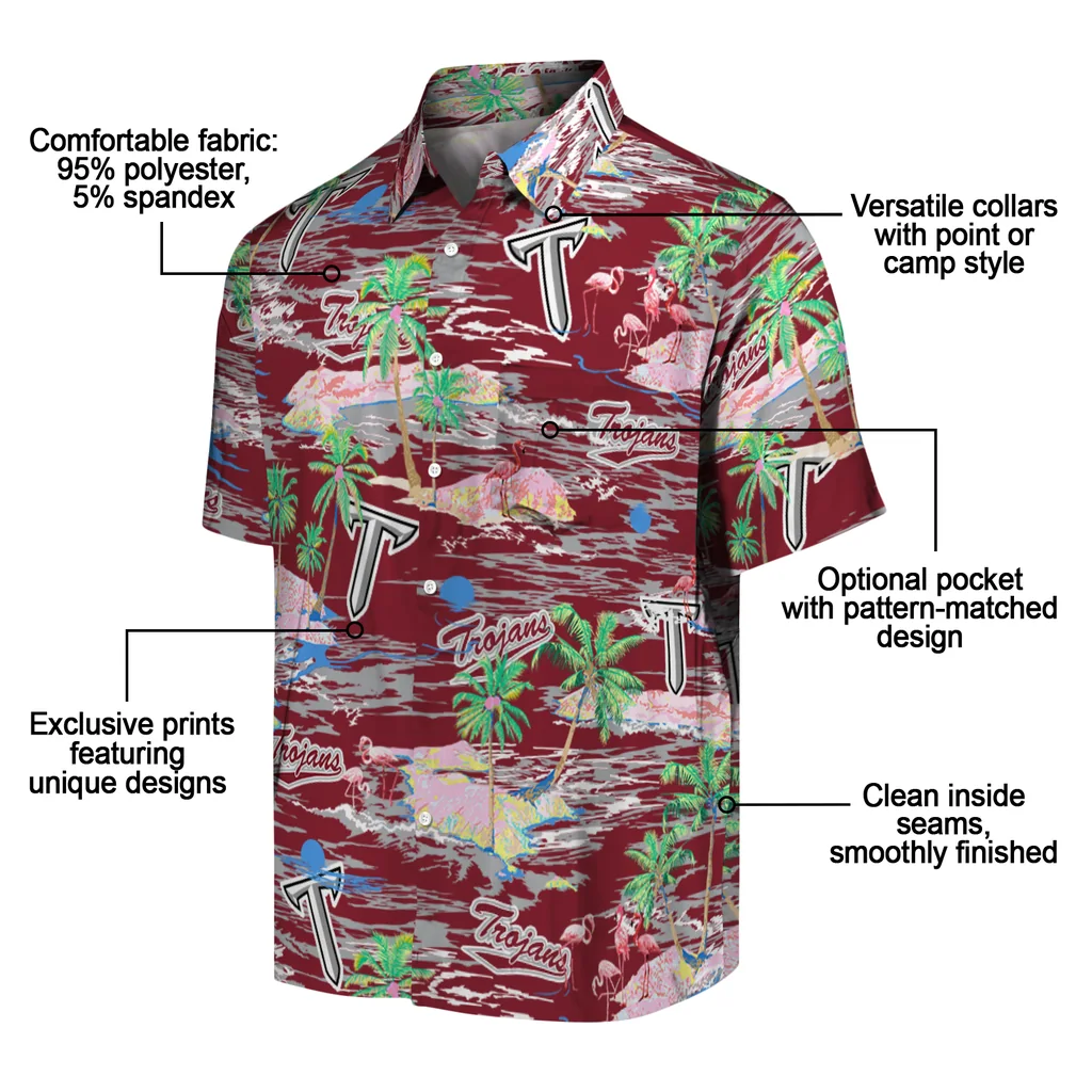 Troy Trojans Hawaiian Shirt - Hawaii Island troy trojans flamingo retreat red hawaiian shirts new arrival