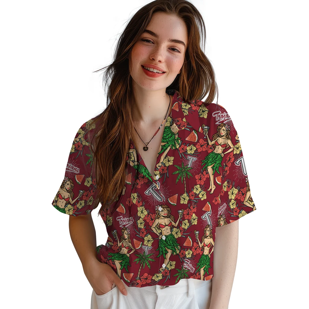 Troy Trojans Hawaiian Shirt - Hawaiian Girls Design troy trojans hawaiian girls design red hawaiian shirts latest model