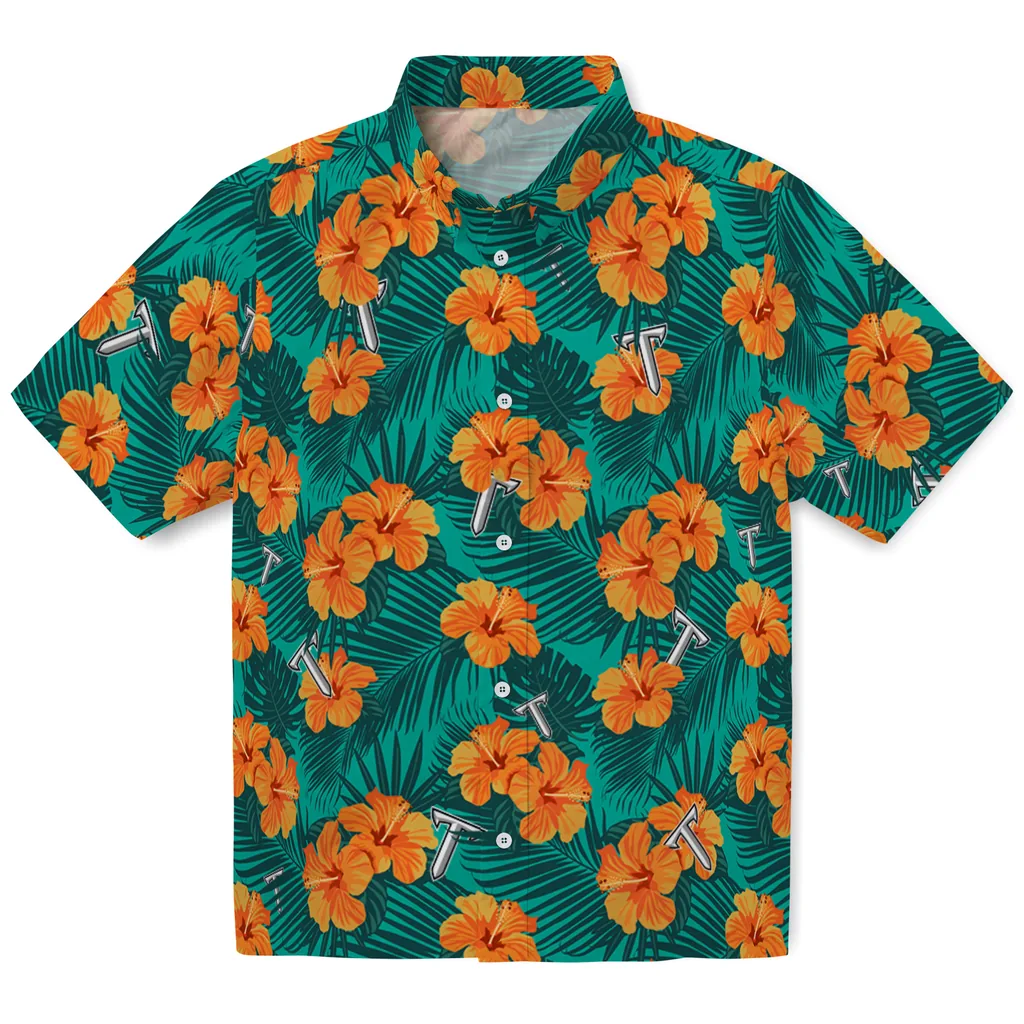 Troy Trojans Hawaiian Shirt - Hibiscus and Palm Leaves troy trojans hibiscus escape green hawaiian shirts best selling