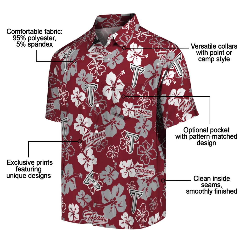 Troy Trojans Hawaiian Shirt - Hibiscus Flower Design troy trojans hibiscus bloom red hawaiian shirts new arrival