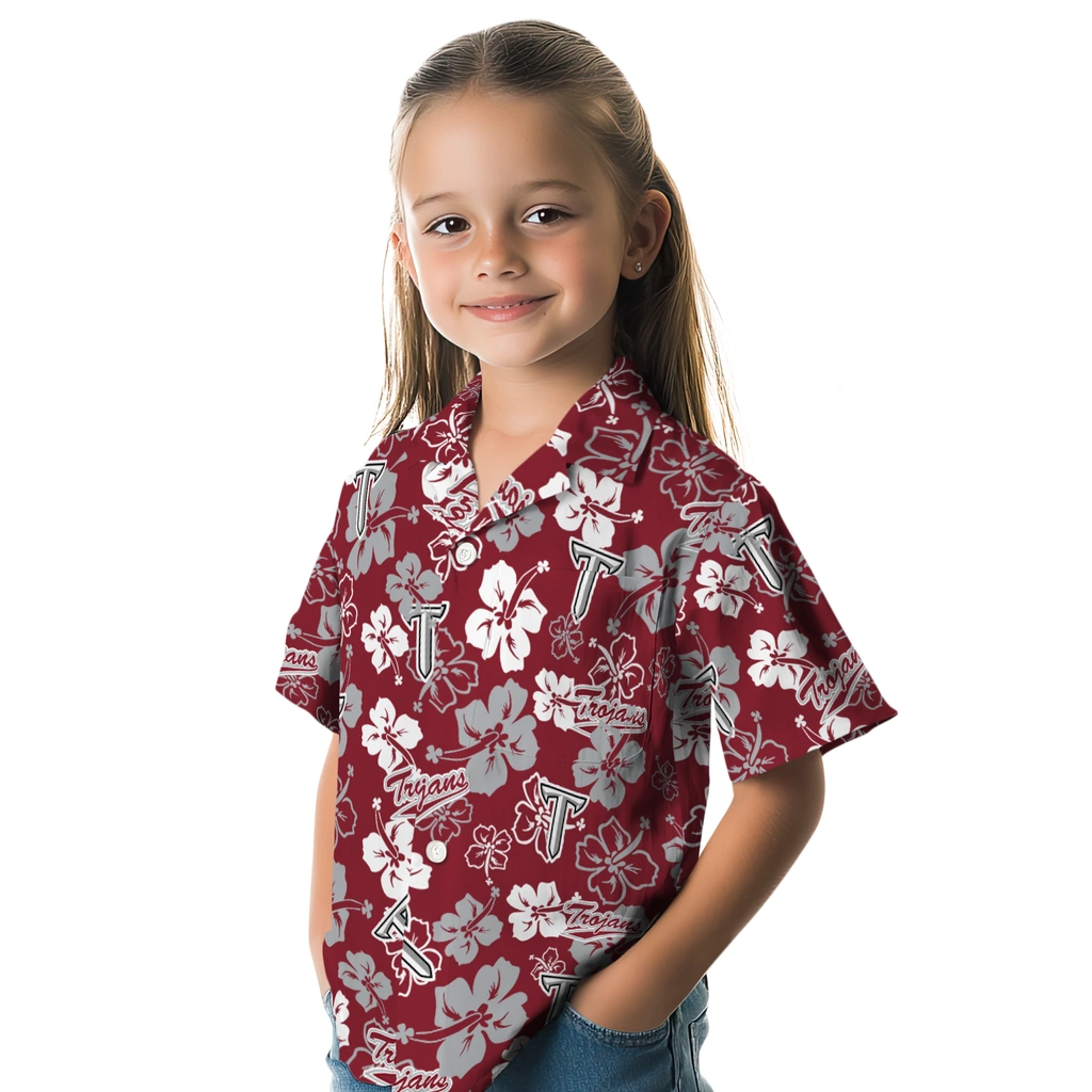 Troy Trojans Hawaiian Shirt - Hibiscus Flower Design troy trojans hibiscus bloom red hawaiian shirts premium grade