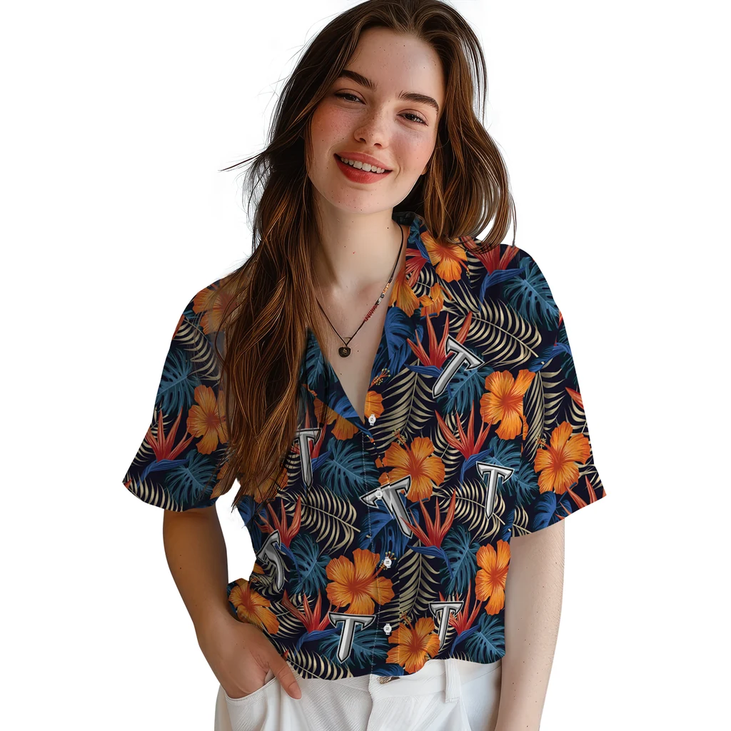 Troy Trojans Hawaiian Shirt - Hibiscus Foliage troy trojans hibiscus foliage hawaiian shirts latest model