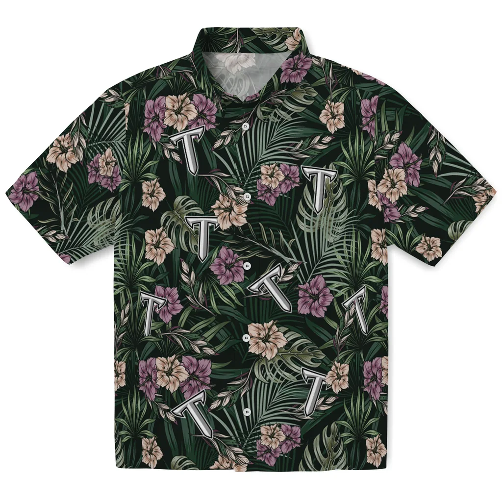 Troy Trojans Hawaiian Shirt - Hibiscus Leaves Pattern troy trojans hibiscus leaves pattern green hawaiian shirts best selling