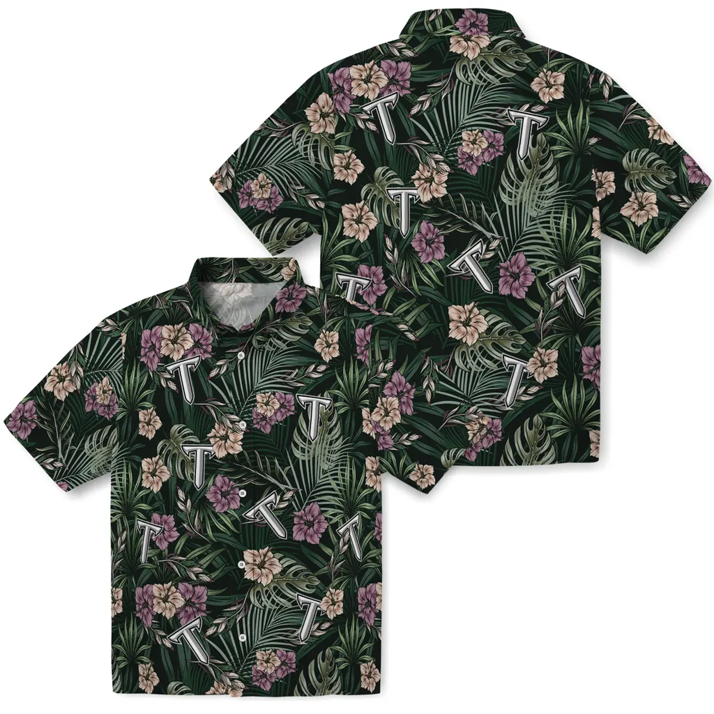 Troy Trojans Hawaiian Shirt - Hibiscus Leaves Pattern troy trojans hibiscus leaves pattern green hawaiian shirts high quality