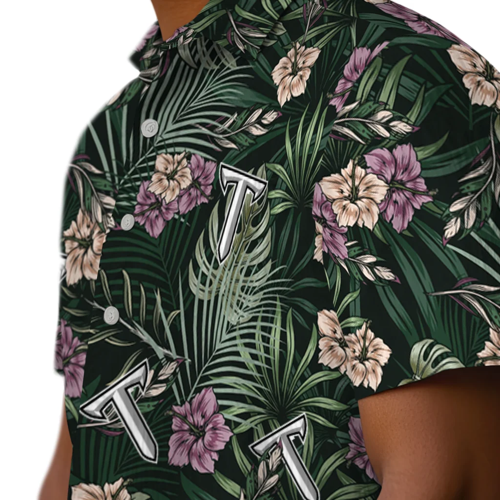 Troy Trojans Hawaiian Shirt - Hibiscus Leaves Pattern troy trojans hibiscus leaves pattern green hawaiian shirts trendy