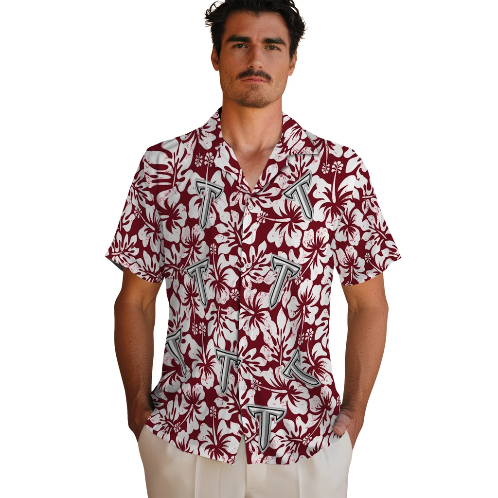 Troy Trojans Hawaiian Shirt - Hibiscus Motif troy trojans hibiscus motif red white hawaiian shirts fashion forward