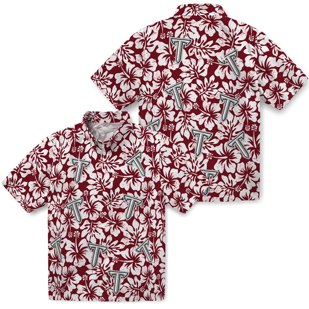 Troy Trojans Hawaiian Shirt - Hibiscus Motif troy trojans hibiscus motif red white hawaiian shirts high quality