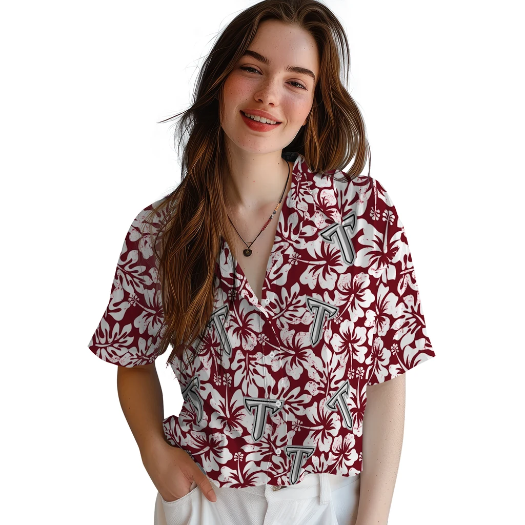 Troy Trojans Hawaiian Shirt - Hibiscus Motif troy trojans hibiscus motif red white hawaiian shirts latest model