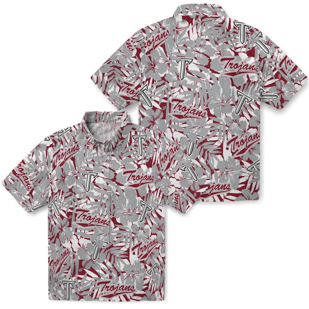 Troy Trojans Hawaiian Shirt - Hibiscus Overlay troy trojans hibiscus overlay hawaiian shirts high quality