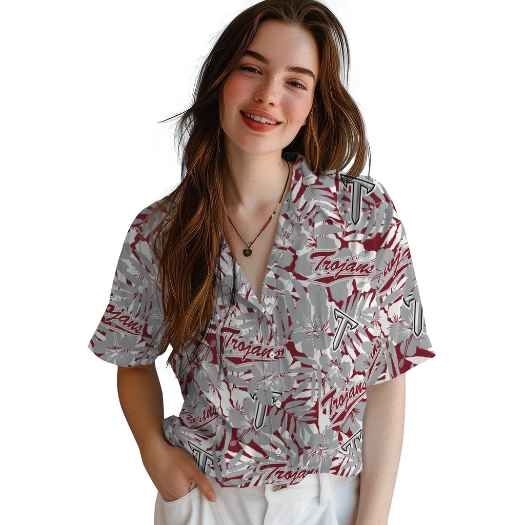 Troy Trojans Hawaiian Shirt - Hibiscus Overlay troy trojans hibiscus overlay hawaiian shirts latest model