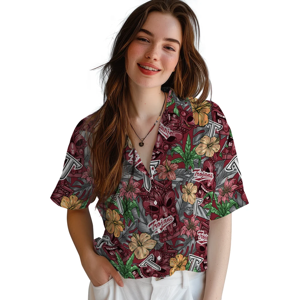 Troy Trojans Hawaiian Shirt - Hibiscus Tiki Jungle troy trojans tiki jungle red hawaiian shirts latest model