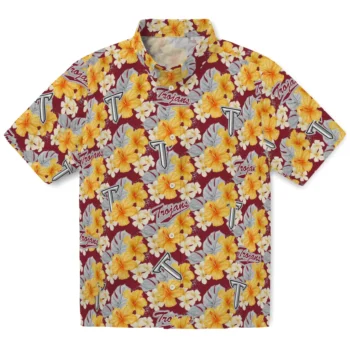 troy trojans hibiscus tropics red yellow hawaiian shirts best selling