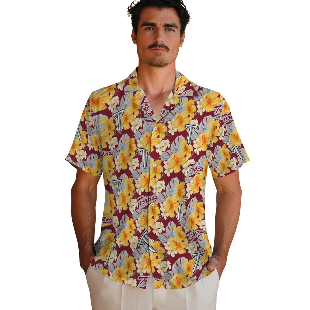 Troy Trojans Hawaiian Shirt - Hibiscus Tropics troy trojans hibiscus tropics red yellow hawaiian shirts fashion forward