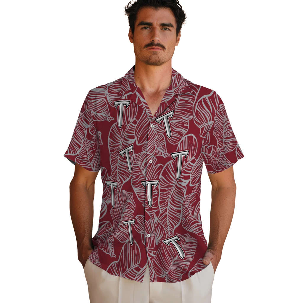 Troy Trojans Hawaiian Shirt - Leaf Outline troy trojans leaf outline red hawaiian shirts fashion forward